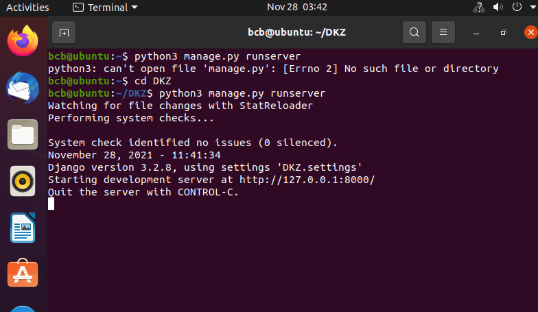 Запуск Django-сервера в терминале операционной системы